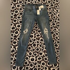 Express - Mid Rise Medium Wash Ripped Stretch Jean Leggings